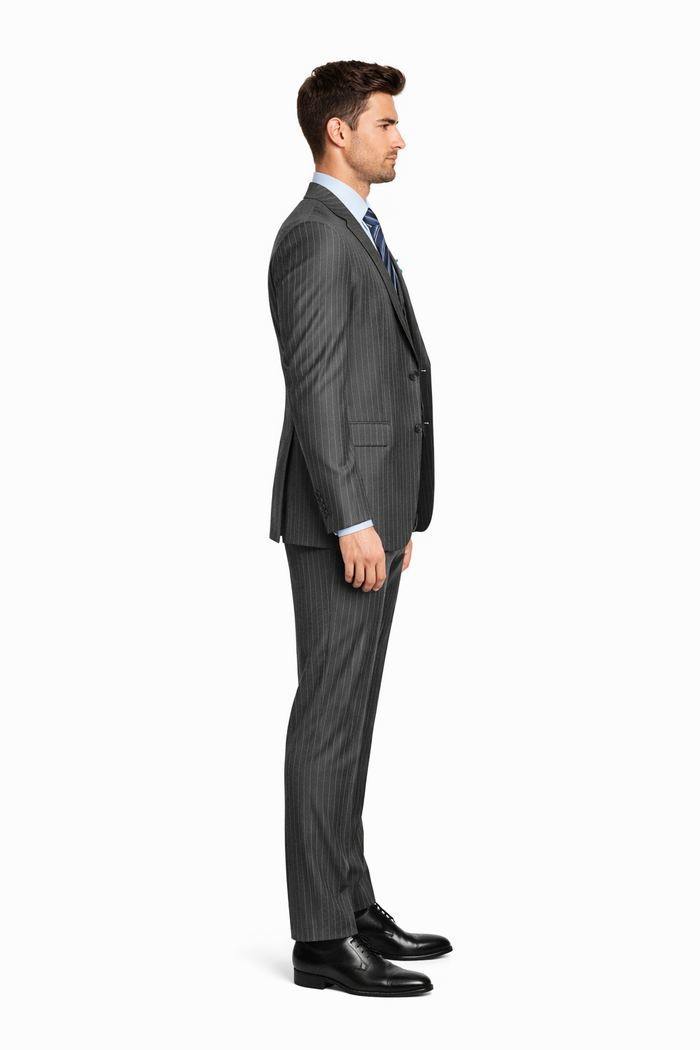 2 Buttons With Vest 3 Pieces Medium Grey PinStripe - Image 3