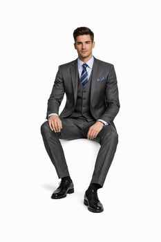 2 Buttons With Vest 3 Pieces Medium Grey PinStripe - Image 4