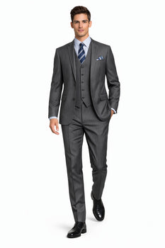2 Buttons With Vest 3 Pieces Medium Grey PinStripe - Image 5