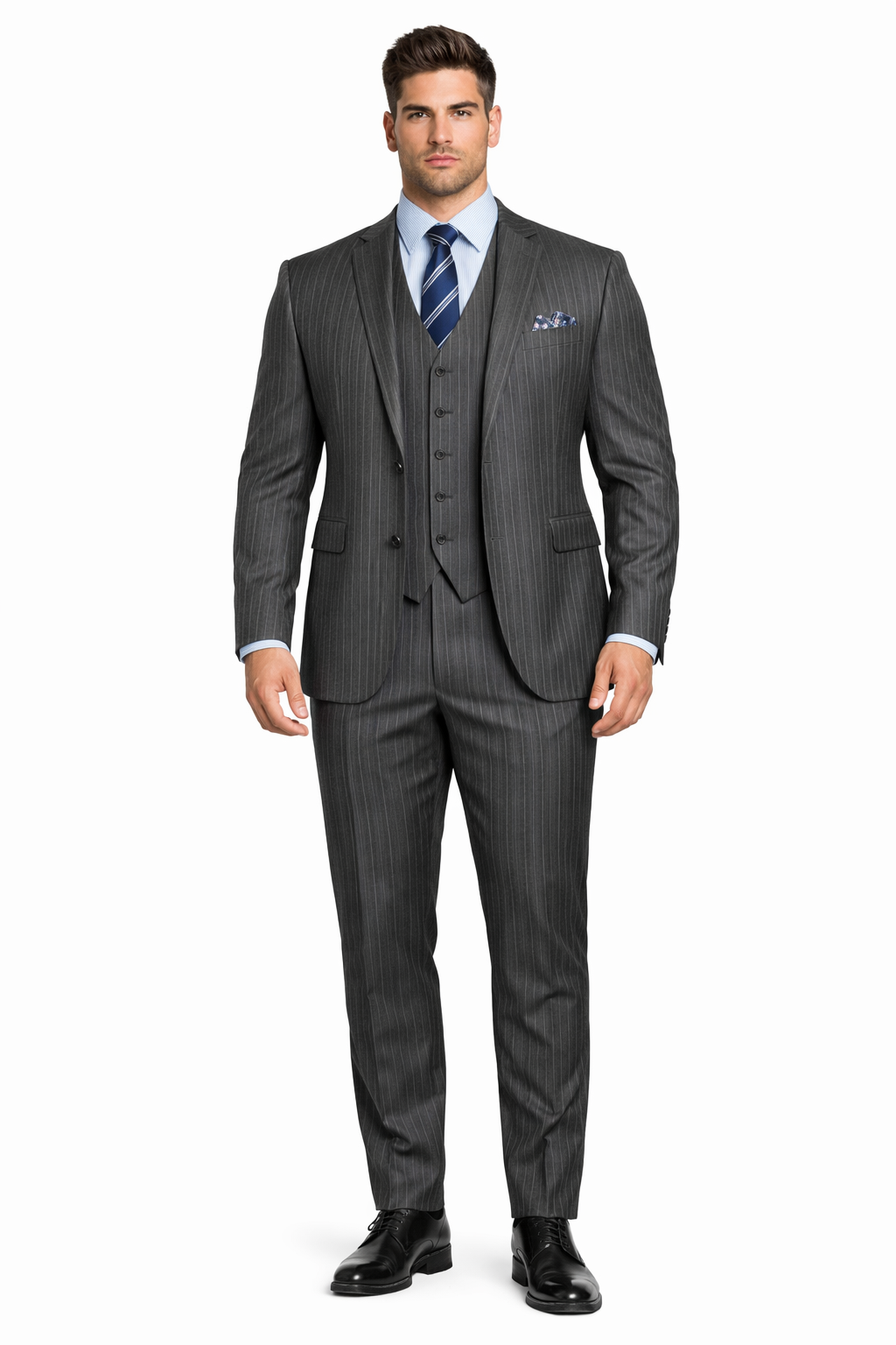 2 Buttons With Vest 3 Pieces Medium Grey PinStripe - Image 7
