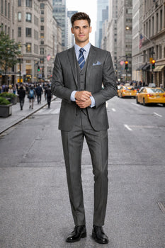 2 Buttons With Vest 3 Pieces Medium Grey PinStripe - Image 8