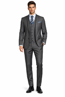 2 Buttons With Vest 3 Pieces Medium Grey PinStripe