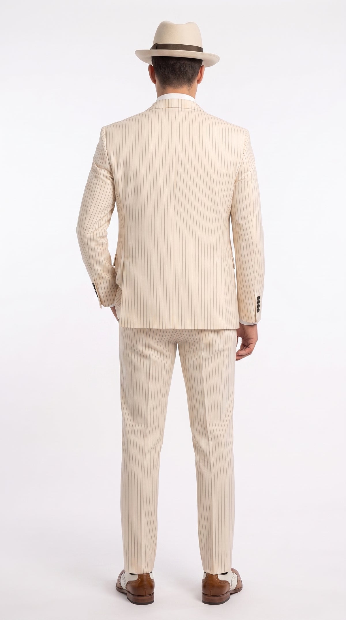 Men’s Ivory Cream Pinstripe 3-Piece Suit – 1920s Gangster Gatsby Wedding and Formal Suit  Modern Fit