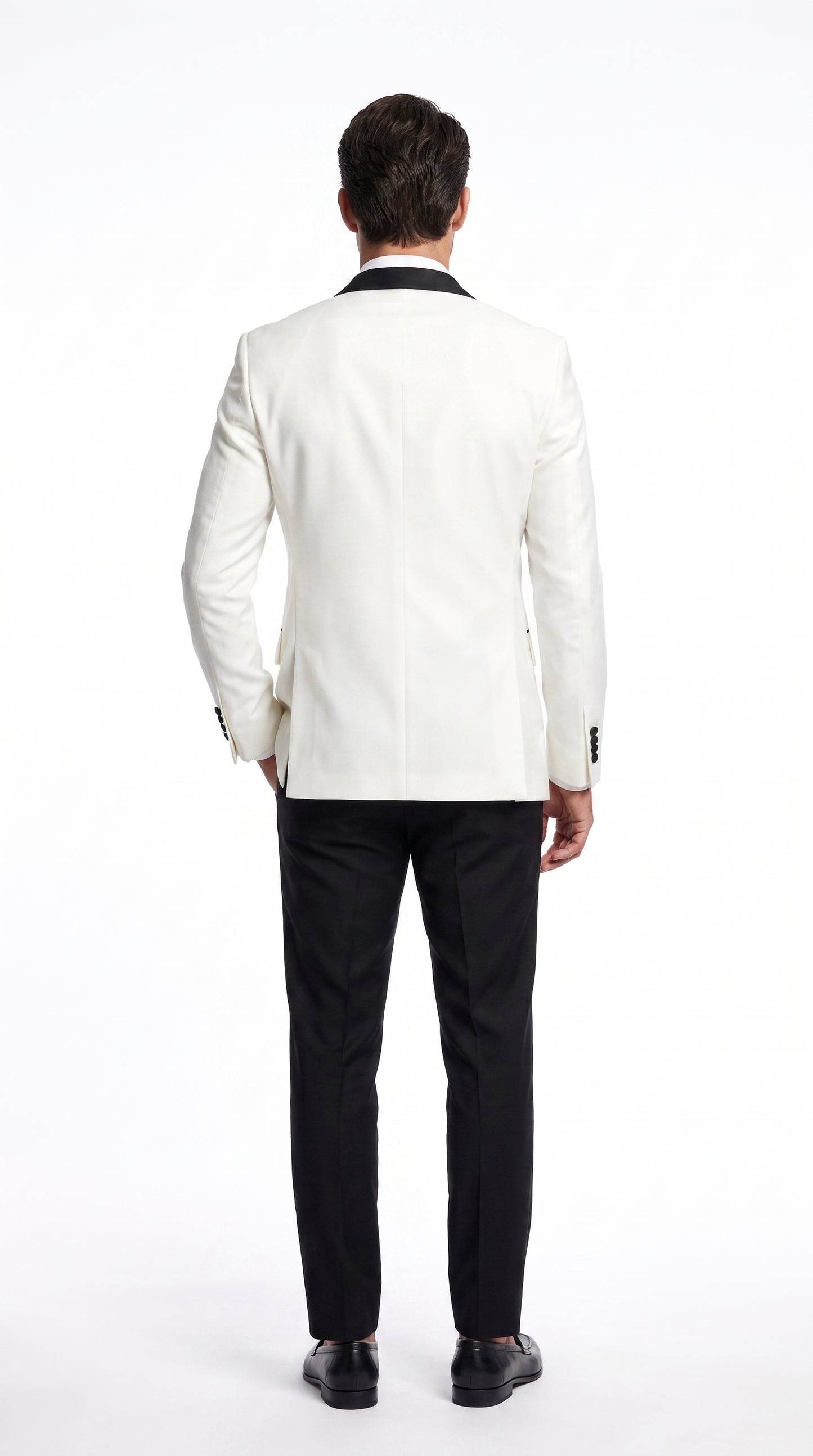 Men’s Vintage Hollywood WHITE/BLACK Double-Breasted Tuxedo – Black Peak Lapel Wedding and Formal Suit