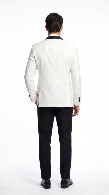 Men’s Vintage Hollywood WHITE/BLACK Double-Breasted Tuxedo – Black Peak Lapel Wedding and Formal Suit