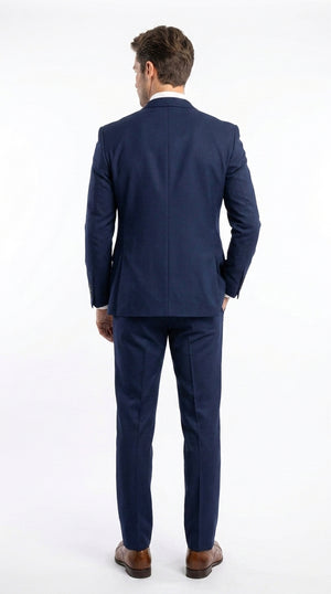 Mens Vitali 3 Piece Suit W/Scoop Vest Navy Blue 3-Piece Suit – Big Peak Lapel  Vest and Pants  Modern Fit Two Buttons