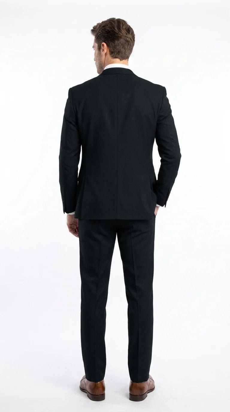 Vitali Men's Modern Fit 3-Piece Black Suit – 2-Button Jacket with Scoop Neck Vest