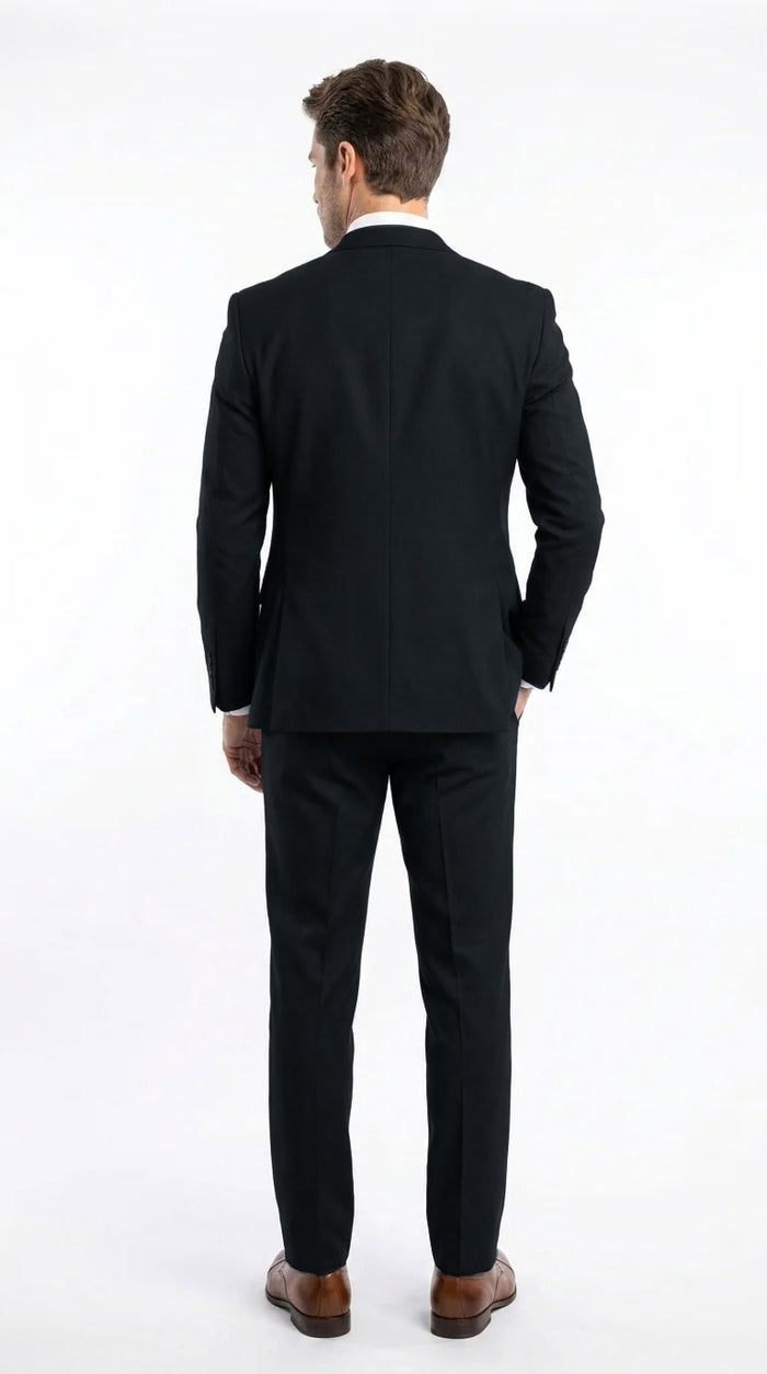 Vitali Men's Modern Fit 3-Piece Black Suit – 2-Button Jacket with Scoop Neck Vest