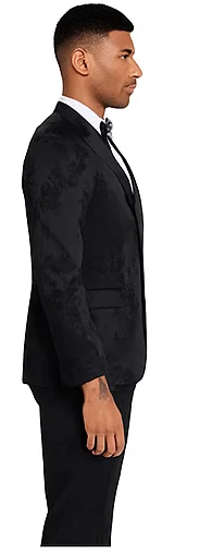 2025 Floral Mens 3PC Suit w/ Double Breasted Prom Vest by Tazzio, Black Black Prom Tuxedos