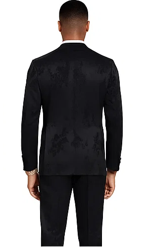 2025 Floral Mens 3PC Suit w/ Double Breasted Prom Vest by Tazzio, Black Black Prom Tuxedos