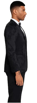 2025 Floral Mens 3PC Suit w/ Double Breasted Prom Vest by Tazzio, Black Black Prom Tuxedos - Image 8