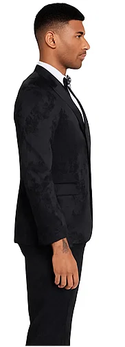 2025 Floral Mens 3PC Suit w/ Double Breasted Prom Vest by Tazzio, Black Black Prom Tuxedos