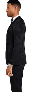 2025 Floral Mens 3PC Suit w/ Double Breasted Prom Vest by Tazzio, Black Black Prom Tuxedos - Image 9