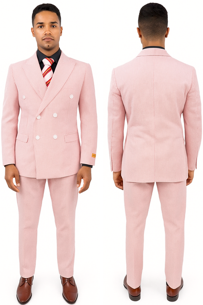 Red Double Breasted Suit - Red and White Pinstripe Suit - Red Seersucker Suit - Cotton Suit