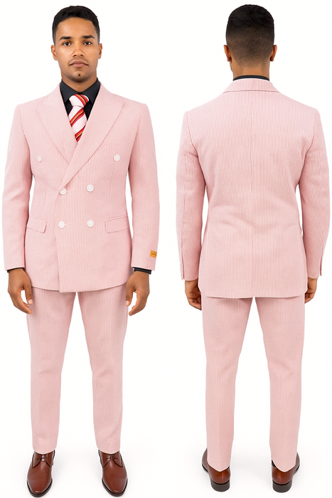 Red Double Breasted Suit - Red and White Pinstripe Suit - Red Seersucker Suit - Cotton Suit