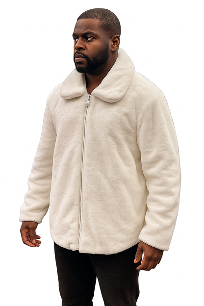 Men's White Fur Short Coat – Single Breasted, Full Zip, Regular Fit - Image 9