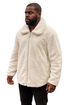 Men's White Fur Short Coat – Single Breasted, Full Zip, Regular Fit - Image 6