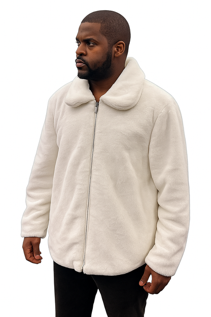Men's White Fur Short Coat – Single Breasted, Full Zip, Regular Fit - Image 5