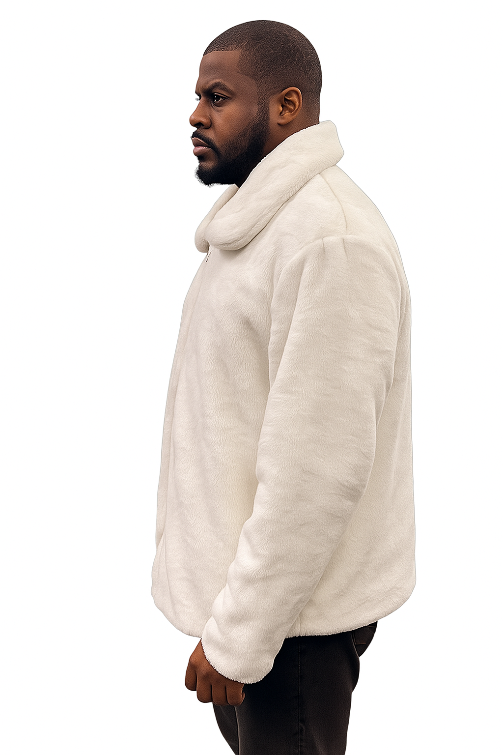 Men's White Fur Short Coat – Single Breasted, Full Zip, Regular Fit - Image 7