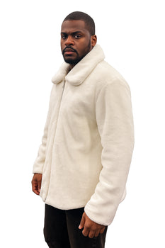 Men's White Fur Short Coat – Single Breasted, Full Zip, Regular Fit - Image 8