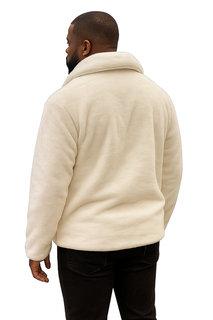 Men's White Fur Short Coat – Single Breasted, Full Zip, Regular Fit - Image 3