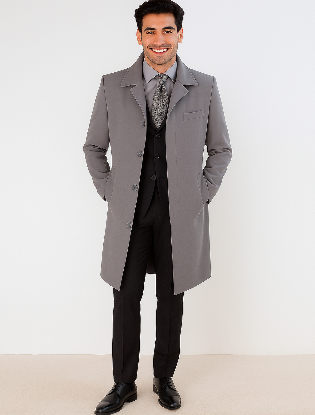 Men's Full Length Overcoat – Classic Winter Long Top Coat - Image 2