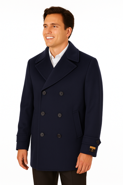 Big & Tall Men's Wool Peacoat â Classic Double Breasted Overcoat - Image 2