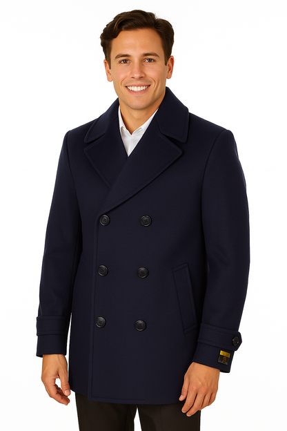 Big & Tall Men's Wool Peacoat â Classic Double Breasted Overcoat - Image 7