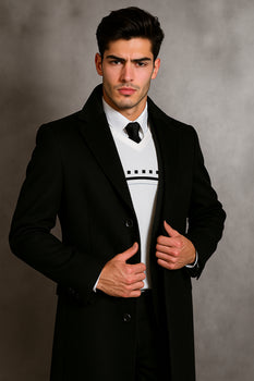 Men's Black Wool Overcoat – Big & Tall Dress Topcoat in Dark Color - Image 2