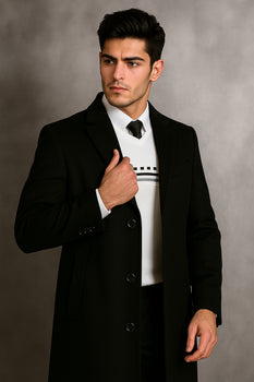 Men's Black Wool Overcoat – Big & Tall Dress Topcoat in Dark Color - Image 5