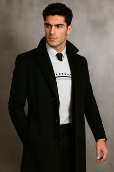 Men's Black Wool Overcoat – Big & Tall Dress Topcoat in Dark Color - Image 6