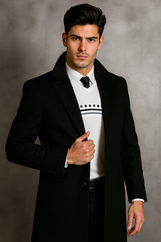 Men's Black Wool Overcoat – Big & Tall Dress Topcoat in Dark Color - Image 7