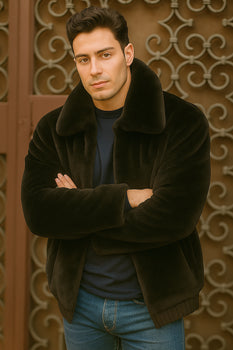 Men's Black Faux Fur Overcoat – Fuzzy Warm Winter Jacket Style - Image 2