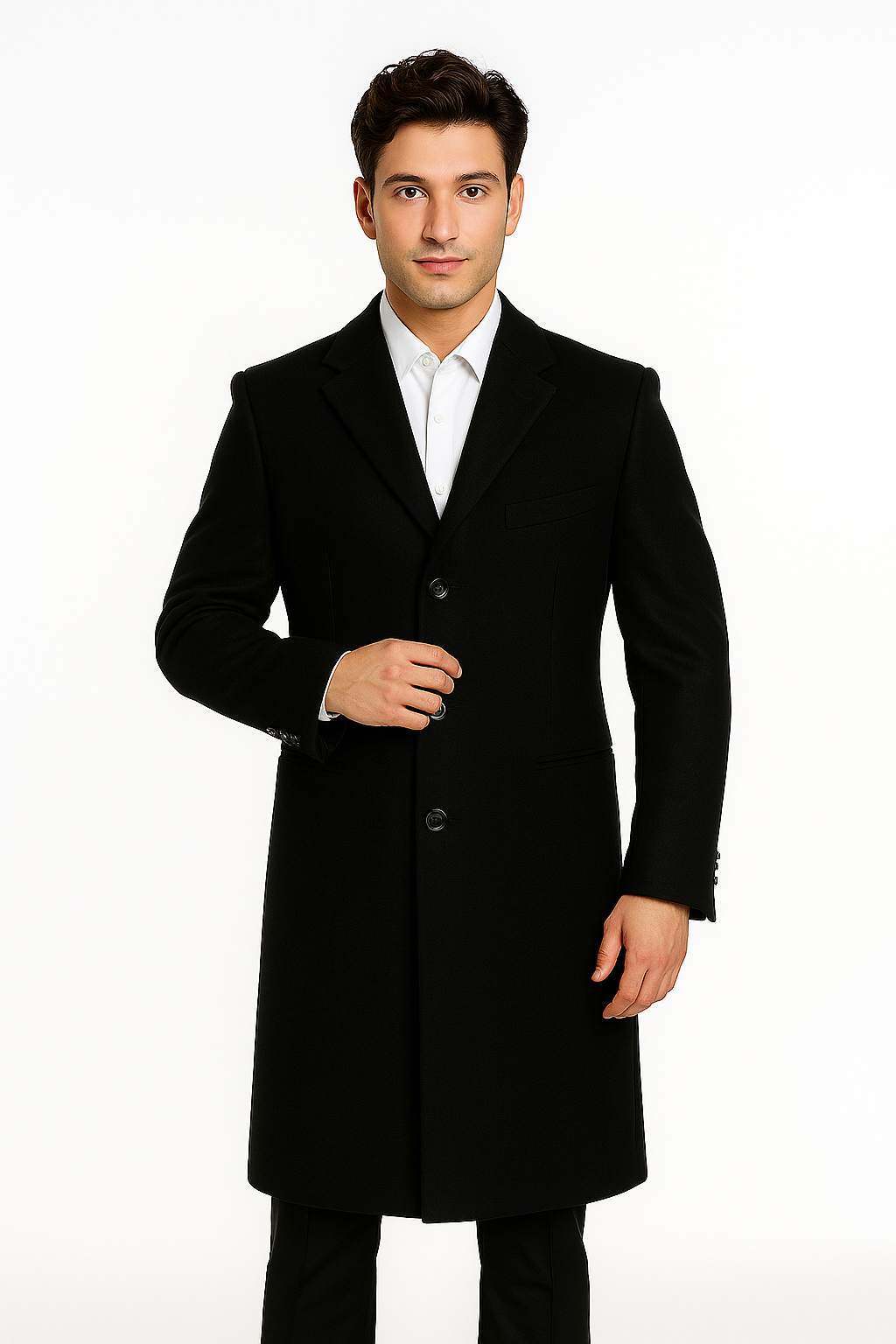 mens black winter dress coat Men's Black Wool Overcoat – 3 Button Ankle Length Winter Dress Coat Black / Coat Size 60