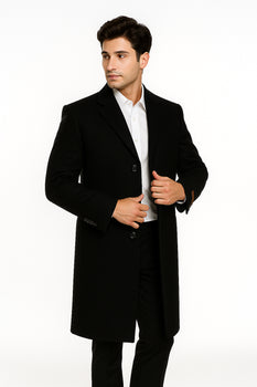 Men's Black Wool Overcoat – 3 Button Ankle Length Winter Dress Coat - Image 4