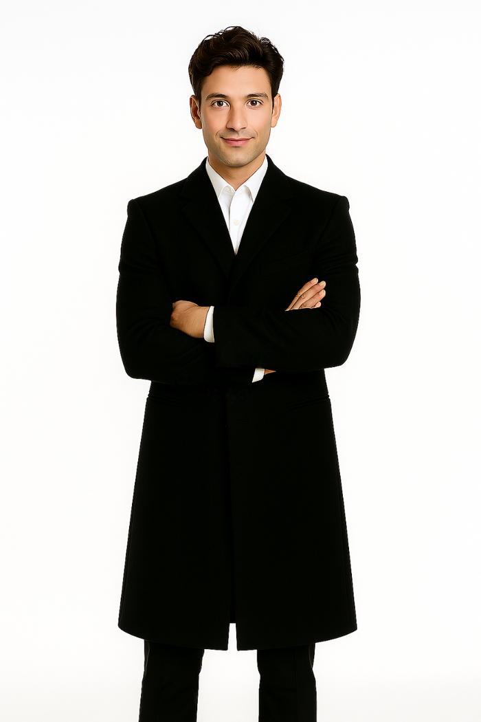 Men's Black Wool Overcoat – 3 Button Ankle Length Winter Dress Coat - Image 5