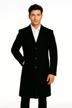 Men's Black Wool Overcoat – 3 Button Ankle Length Winter Dress Coat - Image 6