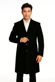Men's Black Wool Overcoat – 3 Button Ankle Length Winter Dress Coat - Image 3