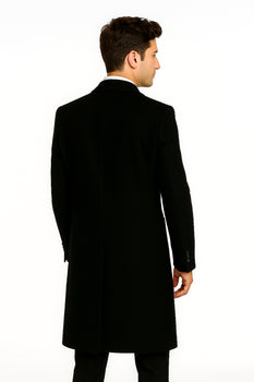 Men's Black Wool Overcoat – 3 Button Ankle Length Winter Dress Coat - Image 2