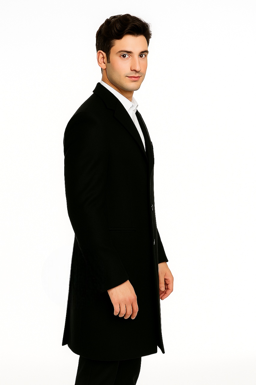 Men's Black Wool Overcoat – 3 Button Ankle Length Winter Dress Coat - Image 7