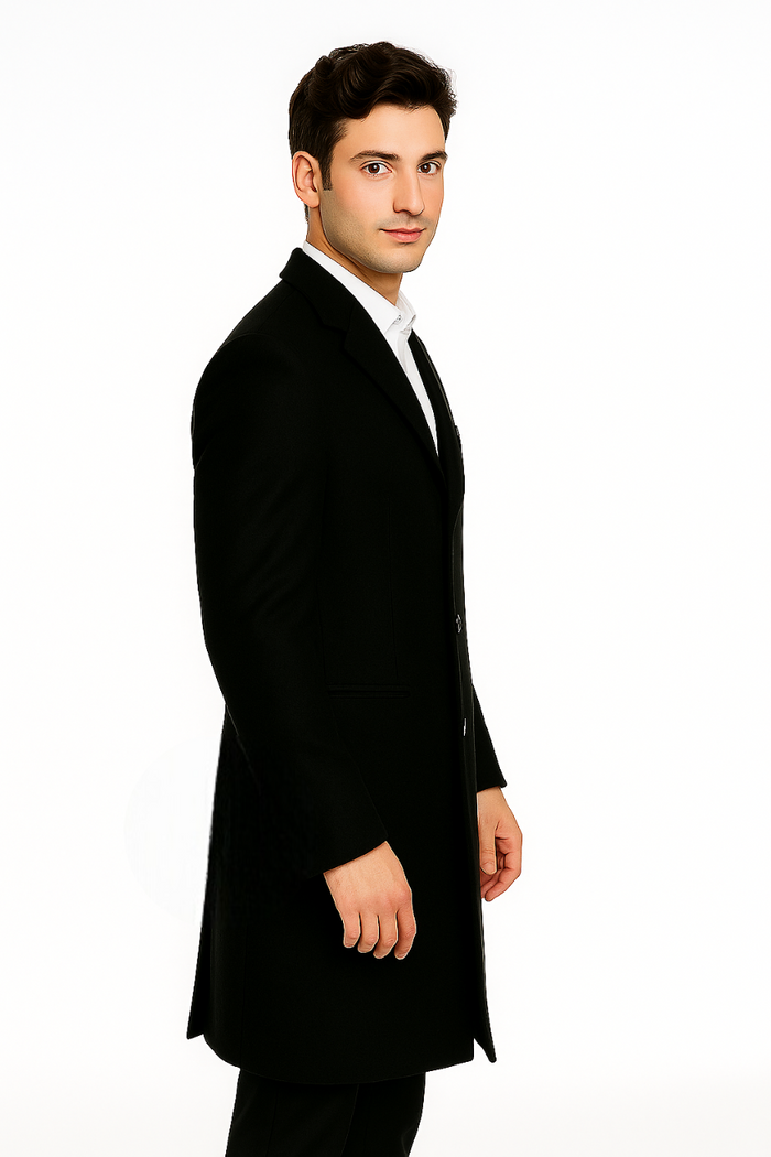 Men's Black Wool Overcoat – 3 Button Ankle Length Winter Dress Coat - Image 7