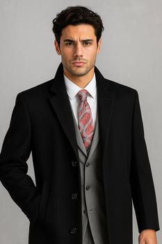 Mens Black Wool and Cashmere Overcoat – Full Length Topcoat or Three Quarter Carcoat