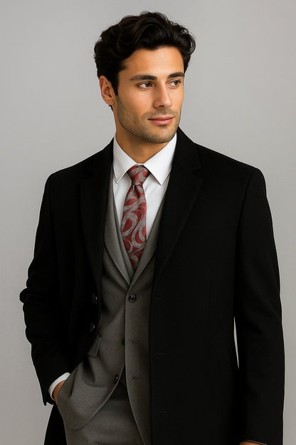 Mens Black Wool and Cashmere Overcoat – Full Length Topcoat or Three Quarter Carcoat - Image 5