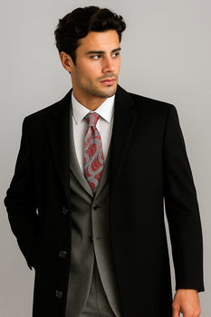 Mens Black Wool and Cashmere Overcoat – Full Length Topcoat or Three Quarter Carcoat - Image 3