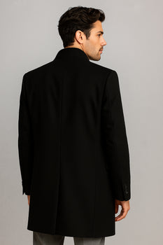 Mens Black Wool and Cashmere Overcoat – Full Length Topcoat or Three Quarter Carcoat - Image 2