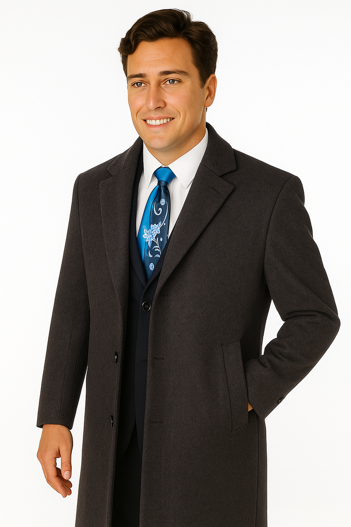 Men's Charcoal Grey Wool & Cashmere Overcoat – Classic Full Length - Image 4