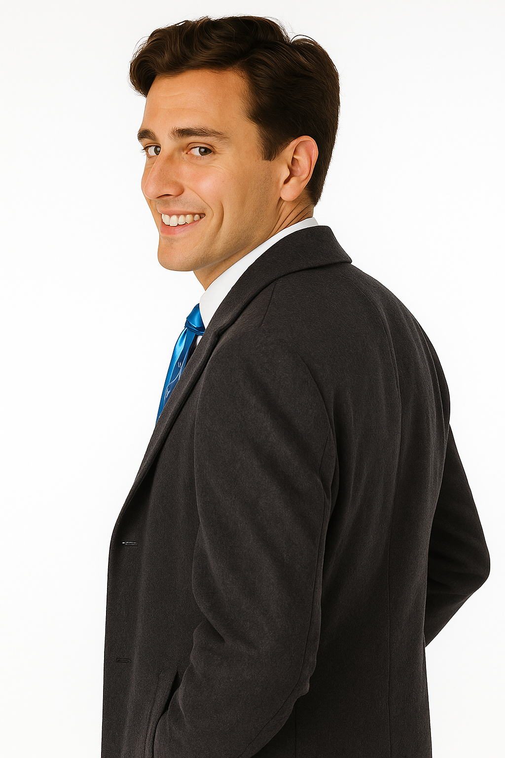 Men's Charcoal Grey Wool & Cashmere Overcoat – Classic Full Length - Image 2