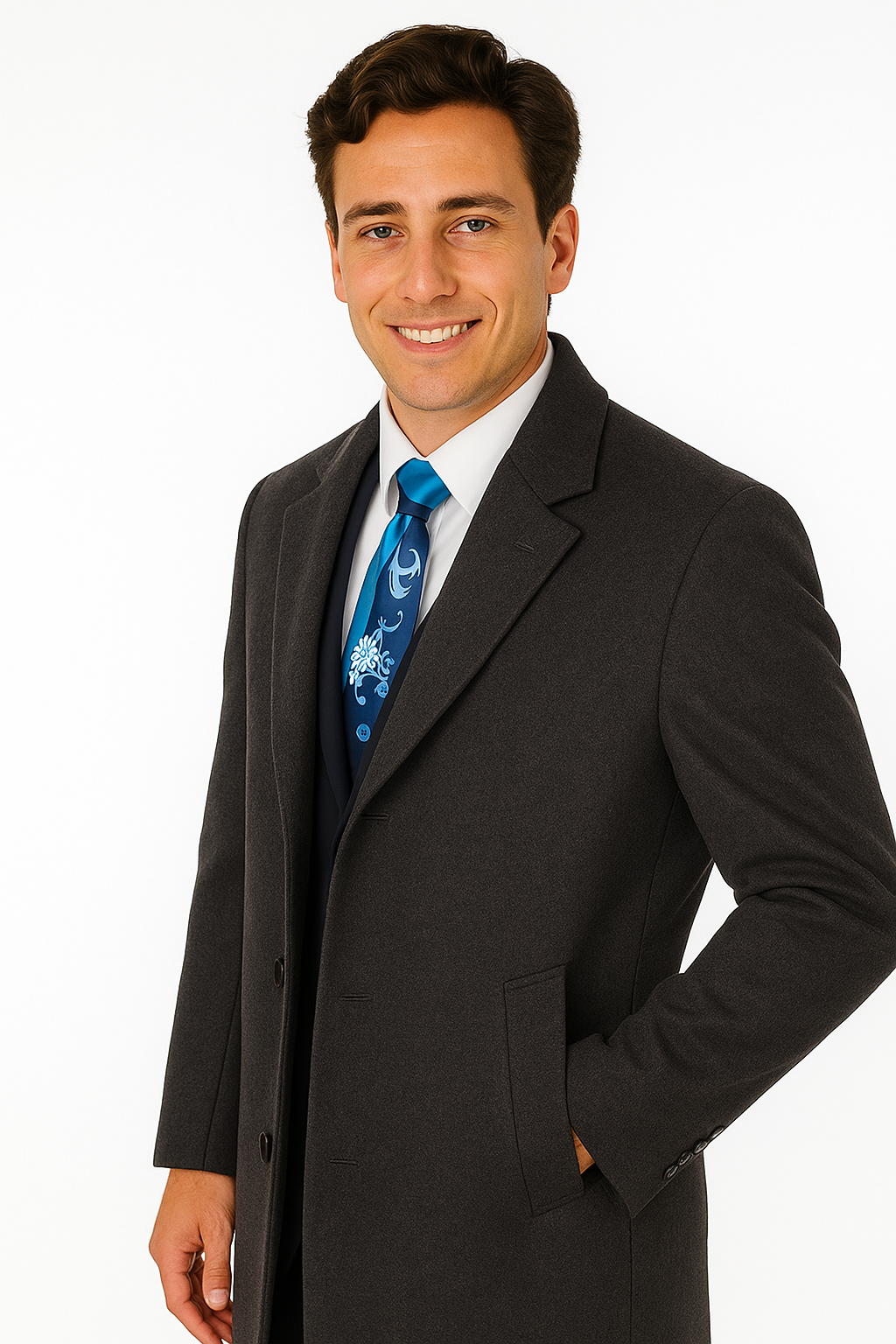 Men's Charcoal Grey Wool & Cashmere Overcoat – Classic Full Length - Image 5