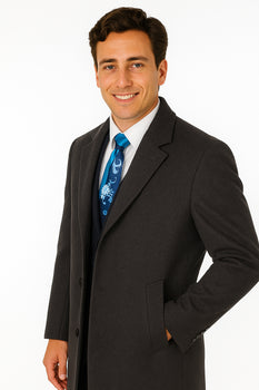 Men's Charcoal Grey Wool & Cashmere Overcoat – Classic Full Length - Image 5