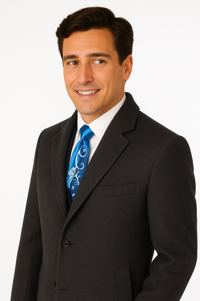 Men's Charcoal Grey Wool & Cashmere Overcoat – Classic Full Length - Image 3